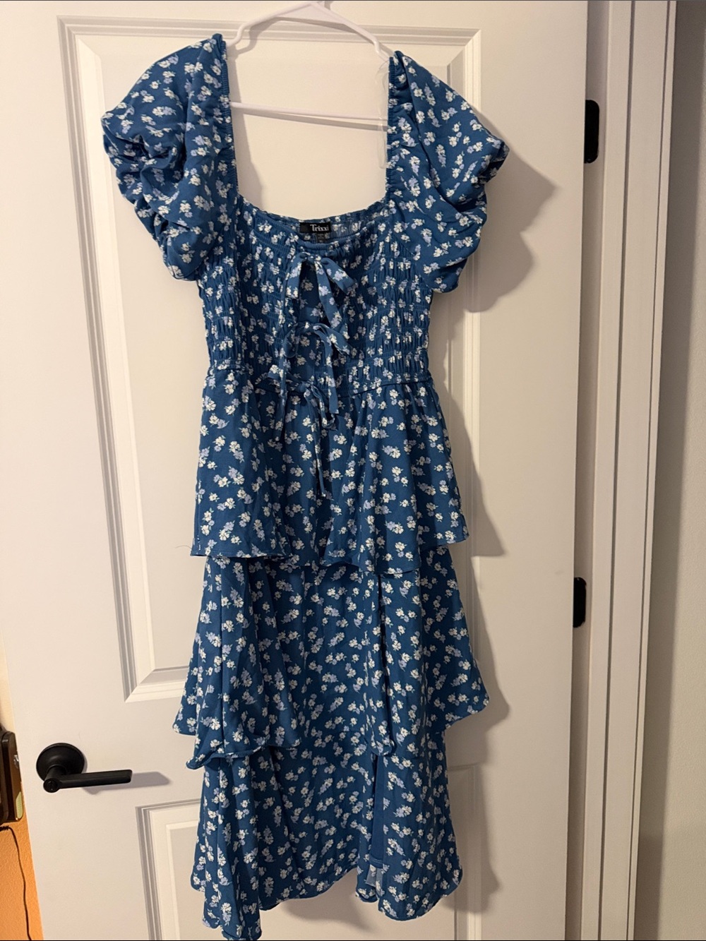 Trixxi Blue Floral High-Low Tiered Midi Dress